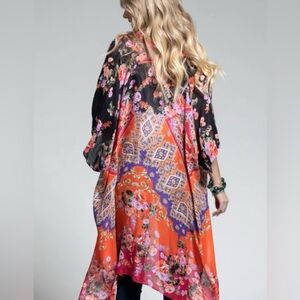Duster RUGGINE Rose Colorful Bright Boho Floral Kimono Swim Resortwear Vacation